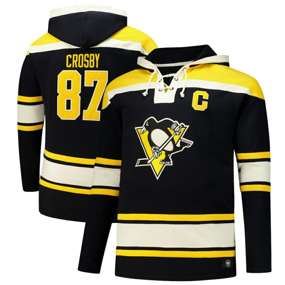 Sidney Crosby Pittsburgh Penguins '47 Big & Tall Lace-up Pullover Hoodie - Black Hoodies