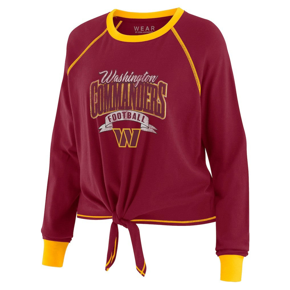 Washington Commanders WEAR by Erin Andrews Women's Plus Size Tie-Front Long Sleeve Top - Burgundy/Gold discount