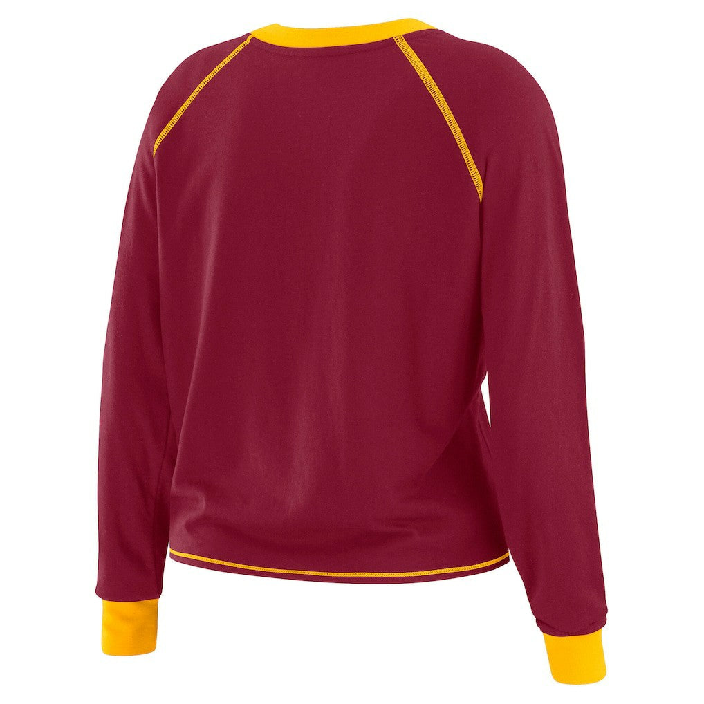 Washington Commanders WEAR by Erin Andrews Women's Plus Size Tie-Front Long Sleeve Top - Burgundy/Gold discount