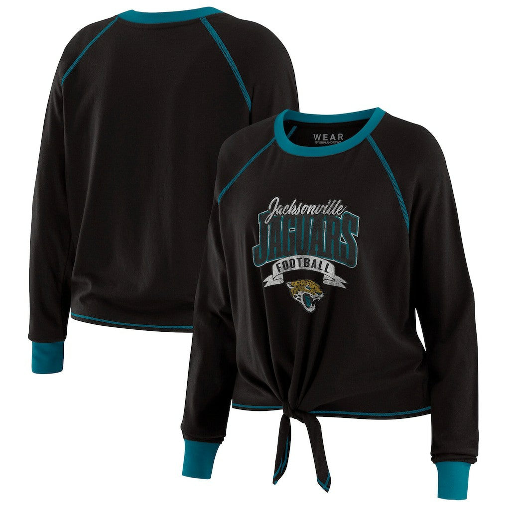 Jacksonville Jaguars WEAR by Erin Andrews Women's Plus Size Tie-Front Long Sleeve Top - Black/Teal outlet