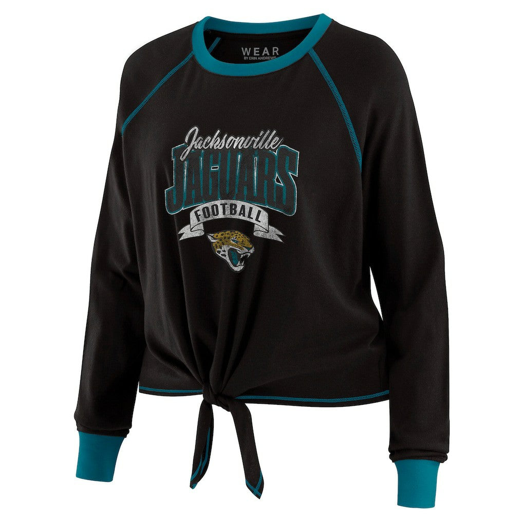 Jacksonville Jaguars WEAR by Erin Andrews Women's Plus Size Tie-Front Long Sleeve Top - Black/Teal outlet