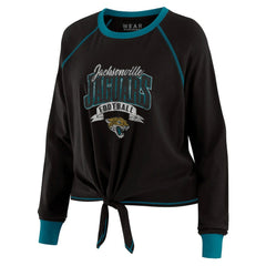 Jacksonville Jaguars WEAR by Erin Andrews Women's Plus Size Tie-Front Long Sleeve Top - Black/Teal outlet