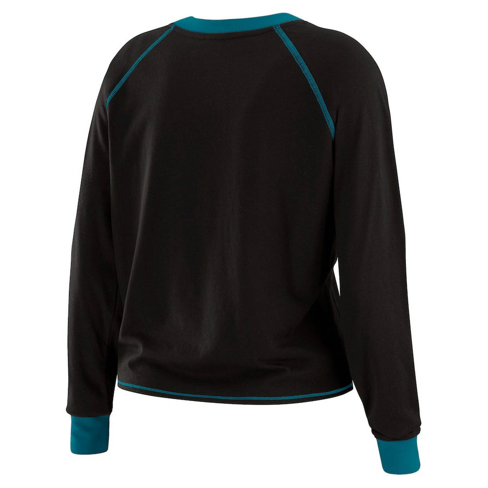 Jacksonville Jaguars WEAR by Erin Andrews Women's Plus Size Tie-Front Long Sleeve Top - Black/Teal outlet