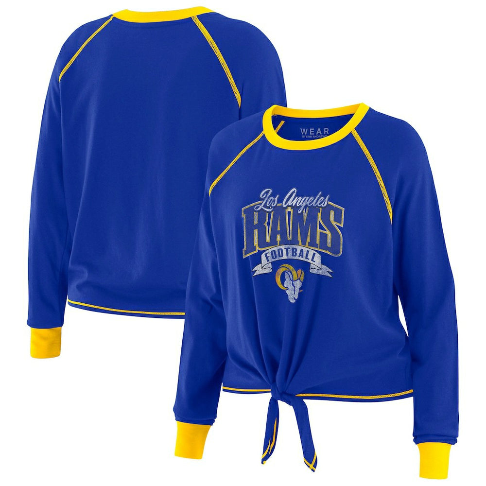 Los Angeles Rams WEAR by Erin Andrews Women's Plus Size Tie-Front Long Sleeve Top - Royal/Gold discount