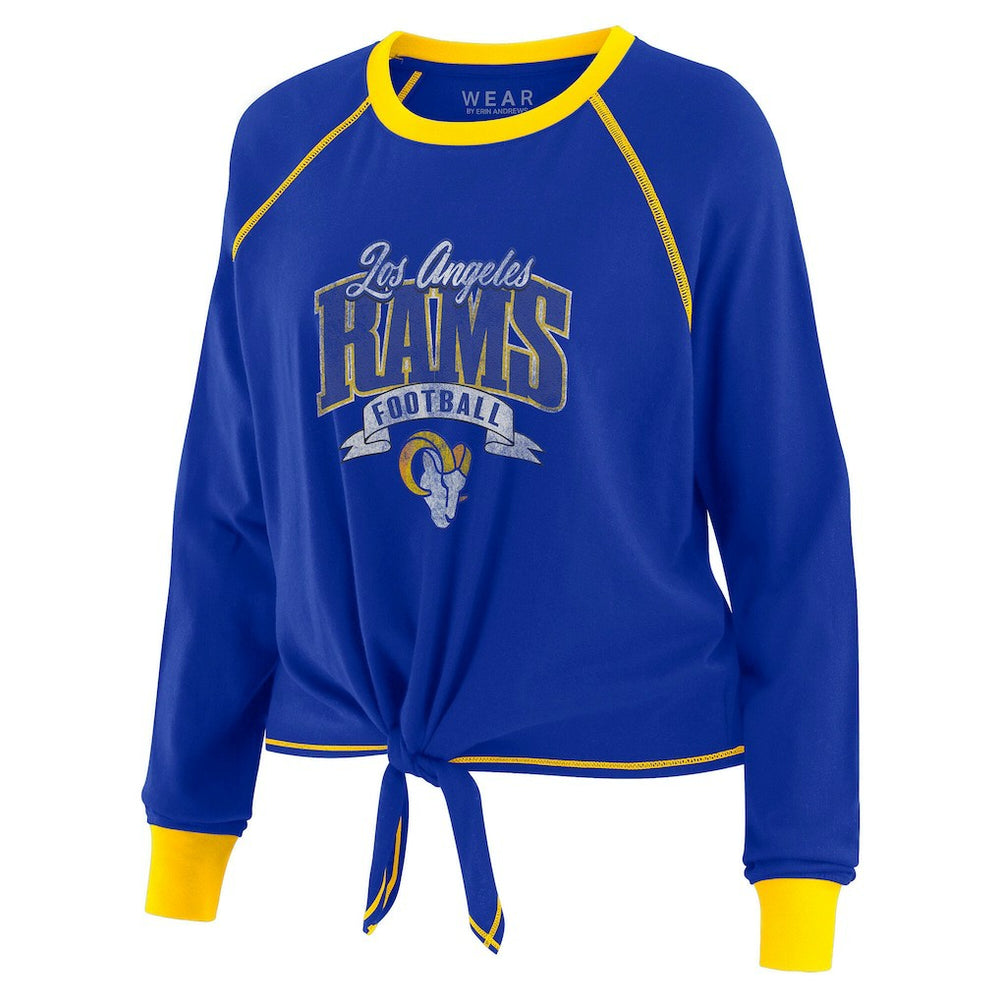 Los Angeles Rams WEAR by Erin Andrews Women's Plus Size Tie-Front Long Sleeve Top - Royal/Gold discount