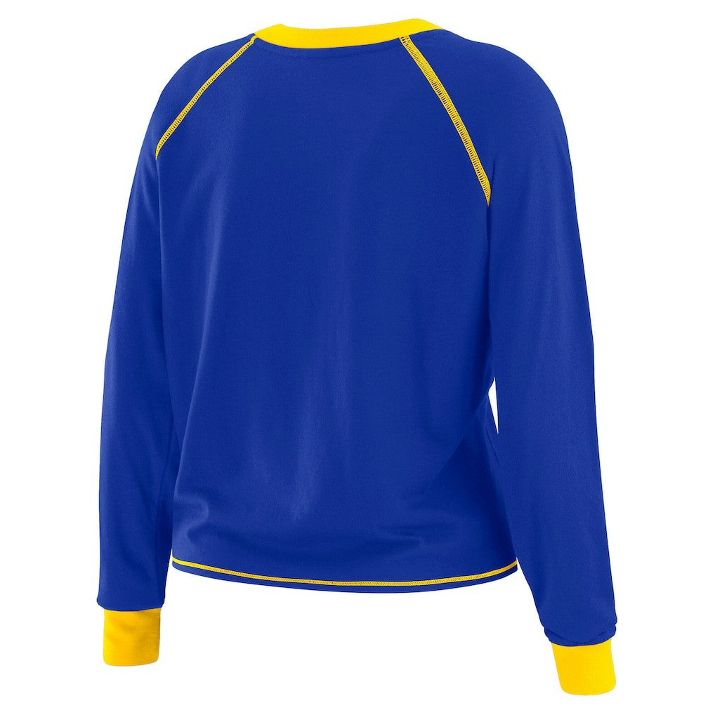 Los Angeles Rams WEAR by Erin Andrews Women's Plus Size Tie-Front Long Sleeve Top - Royal/Gold discount