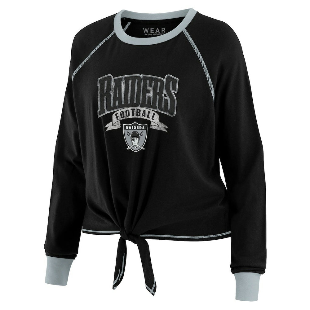 Las Vegas Raiders WEAR by Erin Andrews Women's Plus Size Tie-Front Long Sleeve Top - Black/Gray discount