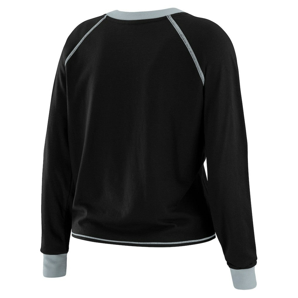 Las Vegas Raiders WEAR by Erin Andrews Women's Plus Size Tie-Front Long Sleeve Top - Black/Gray discount