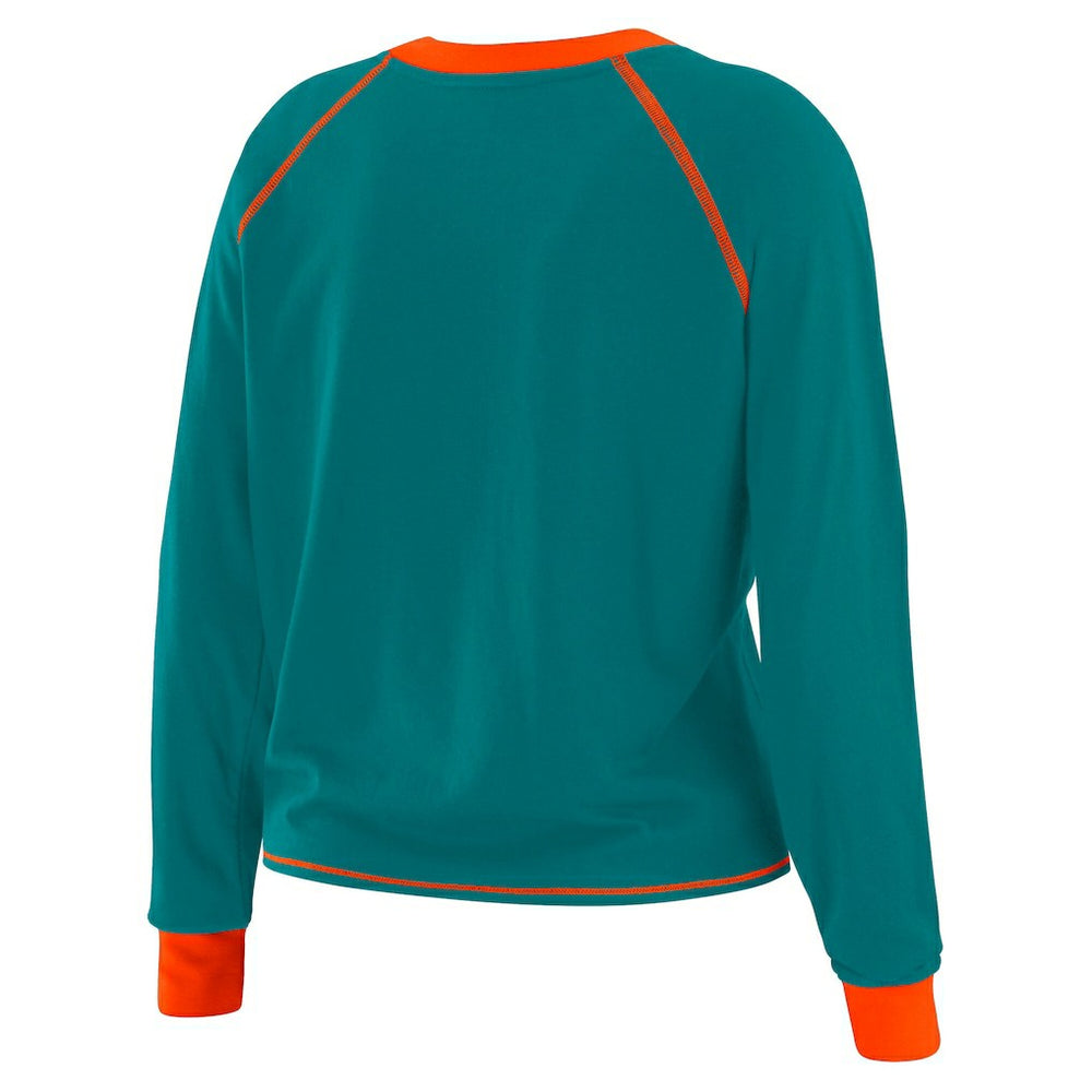 Miami Dolphins WEAR by Erin Andrews Women's Plus Size Tie-Front Long Sleeve Top - Aqua/Orange discount