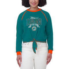 Miami Dolphins WEAR by Erin Andrews Women's Plus Size Tie-Front Long Sleeve Top - Aqua/Orange discount
