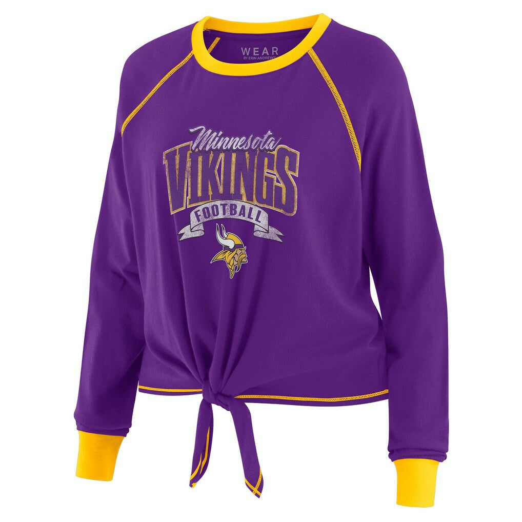 Minnesota Vikings WEAR by Erin Andrews Women's Plus Size Tie-Front Long Sleeve Top - Purple/Yellow discount