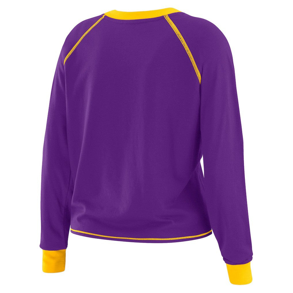 Minnesota Vikings WEAR by Erin Andrews Women's Plus Size Tie-Front Long Sleeve Top - Purple/Yellow discount