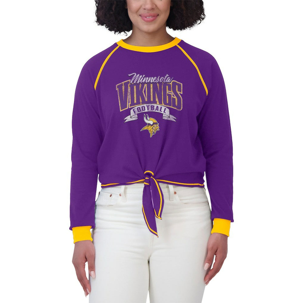 Minnesota Vikings WEAR by Erin Andrews Women's Plus Size Tie-Front Long Sleeve Top - Purple/Yellow discount