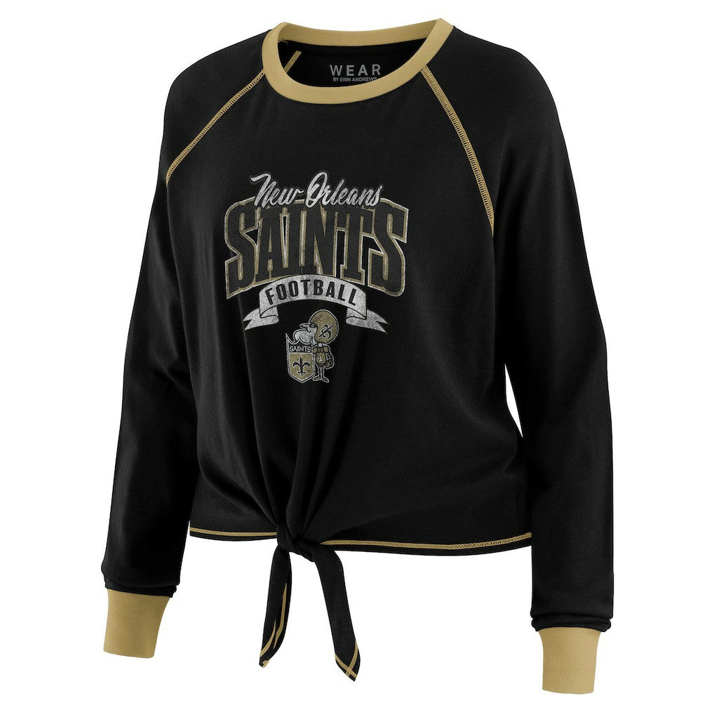 New Orleans Saints WEAR by Erin Andrews Women's Plus Size Tie-Front Long Sleeve Top - Black/Gold cheap