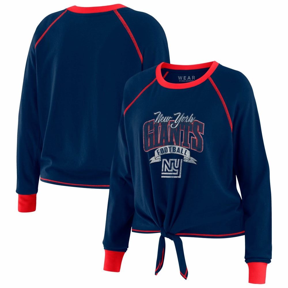 New York Giants WEAR by Erin Andrews Women's Plus Size Tie-Front Long Sleeve Top - Royal/Red discount