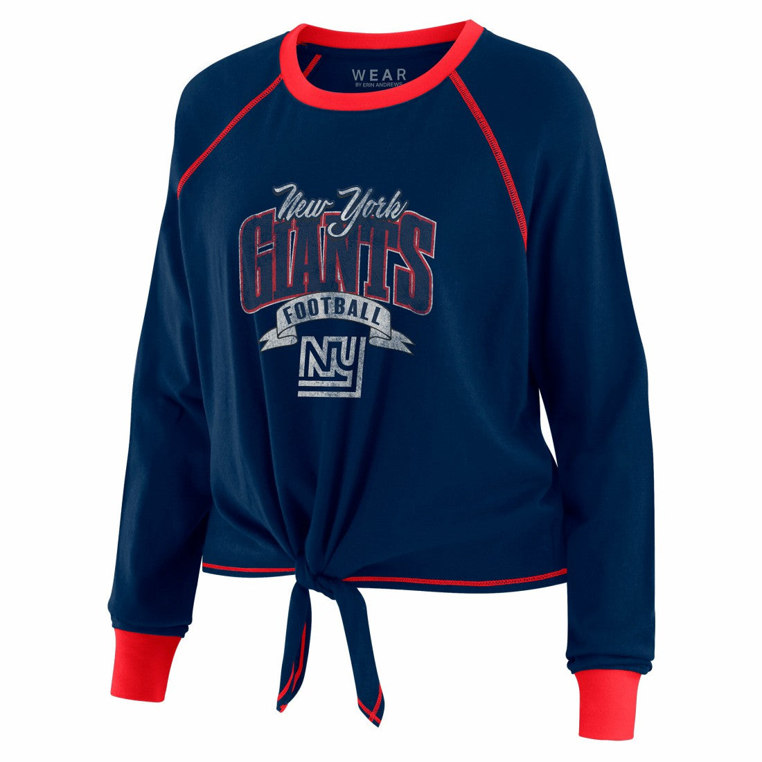 New York Giants WEAR by Erin Andrews Women's Plus Size Tie-Front Long Sleeve Top - Royal/Red discount