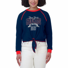 New York Giants WEAR by Erin Andrews Women's Plus Size Tie-Front Long Sleeve Top - Royal/Red discount