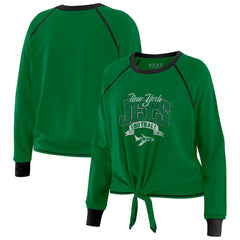 New York Jets WEAR by Erin Andrews Women's Plus Size Tie-Front Long Sleeve Top - Green/Black sale
