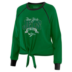 New York Jets WEAR by Erin Andrews Women's Plus Size Tie-Front Long Sleeve Top - Green/Black sale