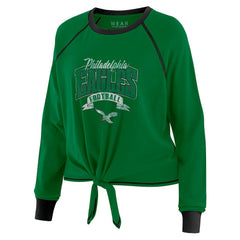 Philadelphia Eagles WEAR by Erin Andrews Women's Plus Size Tie-Front Long Sleeve Top - Green/Black for sale
