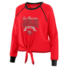 San Francisco 49ers WEAR by Erin Andrews Women's Plus Size Tie-Front Long Sleeve Top - Scarlet/Black for sale