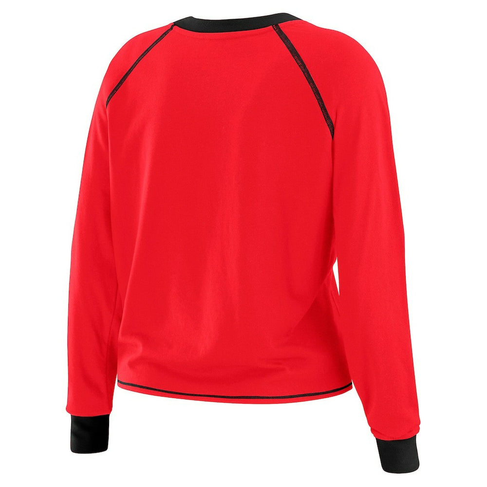 San Francisco 49ers WEAR by Erin Andrews Women's Plus Size Tie-Front Long Sleeve Top - Scarlet/Black for sale