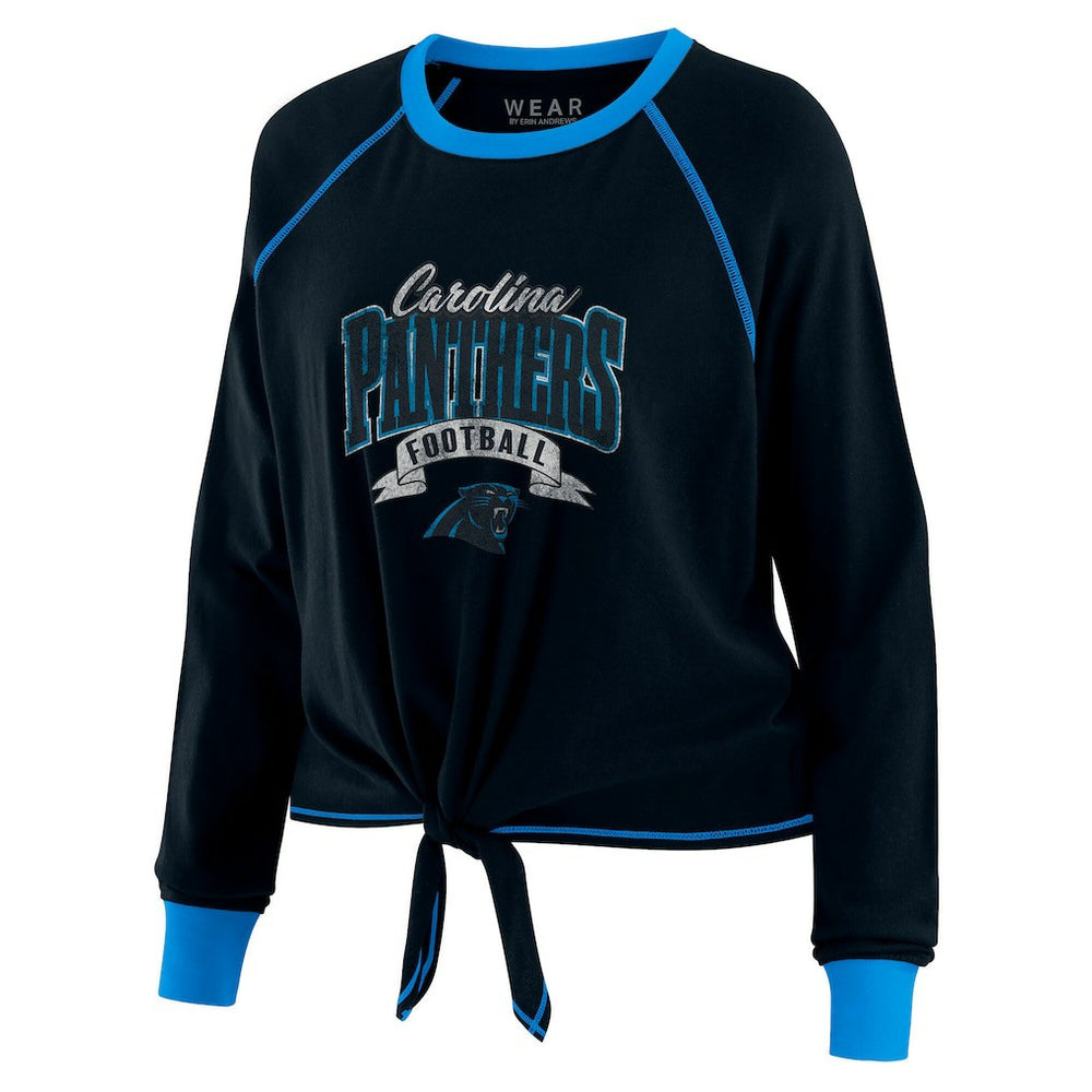 Carolina Panthers WEAR by Erin Andrews Women's Plus Size Tie-Front Long Sleeve Top - Black/Blue online