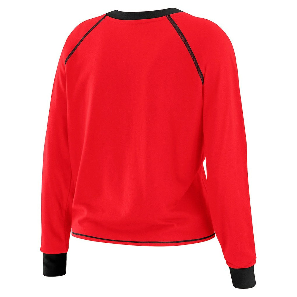 Atlanta Falcons WEAR by Erin Andrews Women's Plus Size Tie-Front Long Sleeve Top - Red/Black on sale