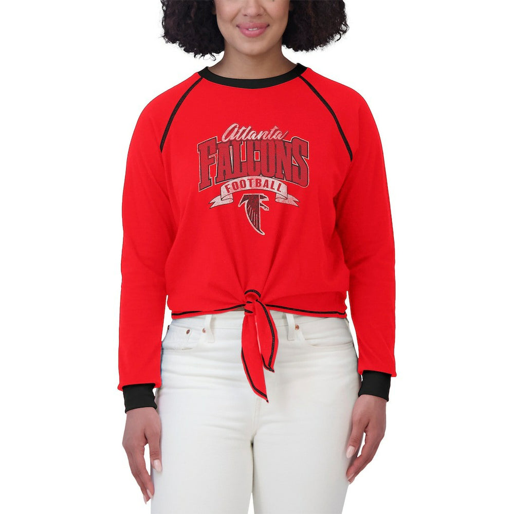 Atlanta Falcons WEAR by Erin Andrews Women's Plus Size Tie-Front Long Sleeve Top - Red/Black on sale