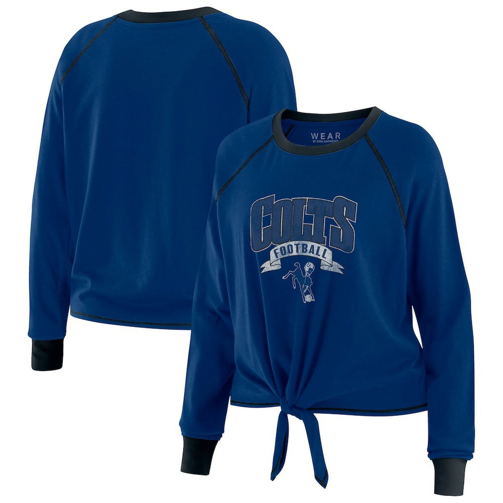 Indianapolis Colts WEAR by Erin Andrews Women's Plus Size Tie-Front Long Sleeve Top - Royal/Black on sale