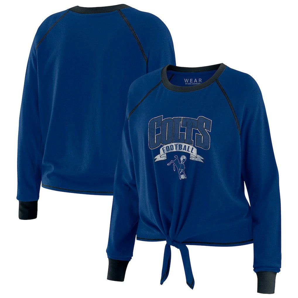 Indianapolis Colts WEAR by Erin Andrews Women's Plus Size Tie-Front Long Sleeve Top - Royal/Black on sale