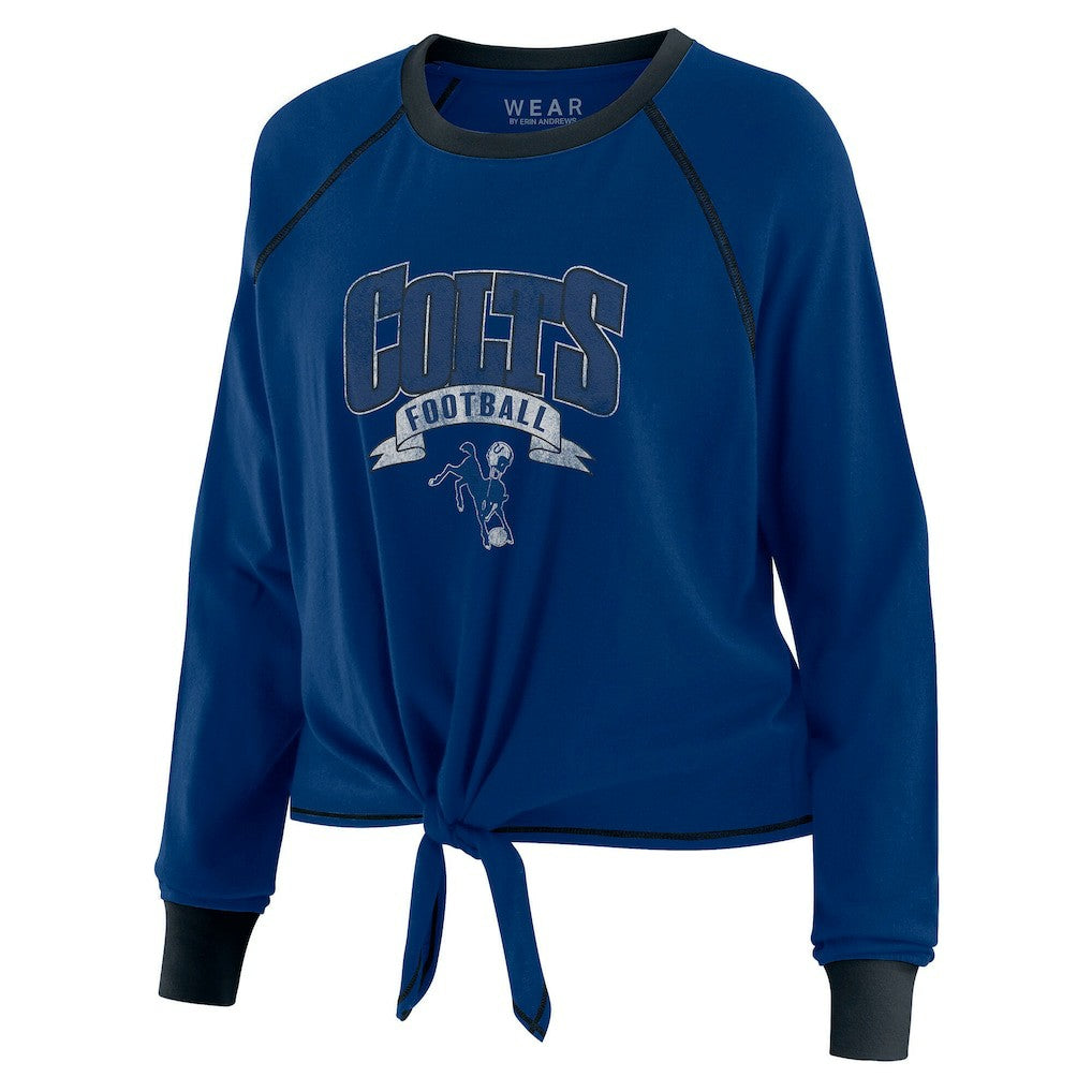 Indianapolis Colts WEAR by Erin Andrews Women's Plus Size Tie-Front Long Sleeve Top - Royal/Black on sale
