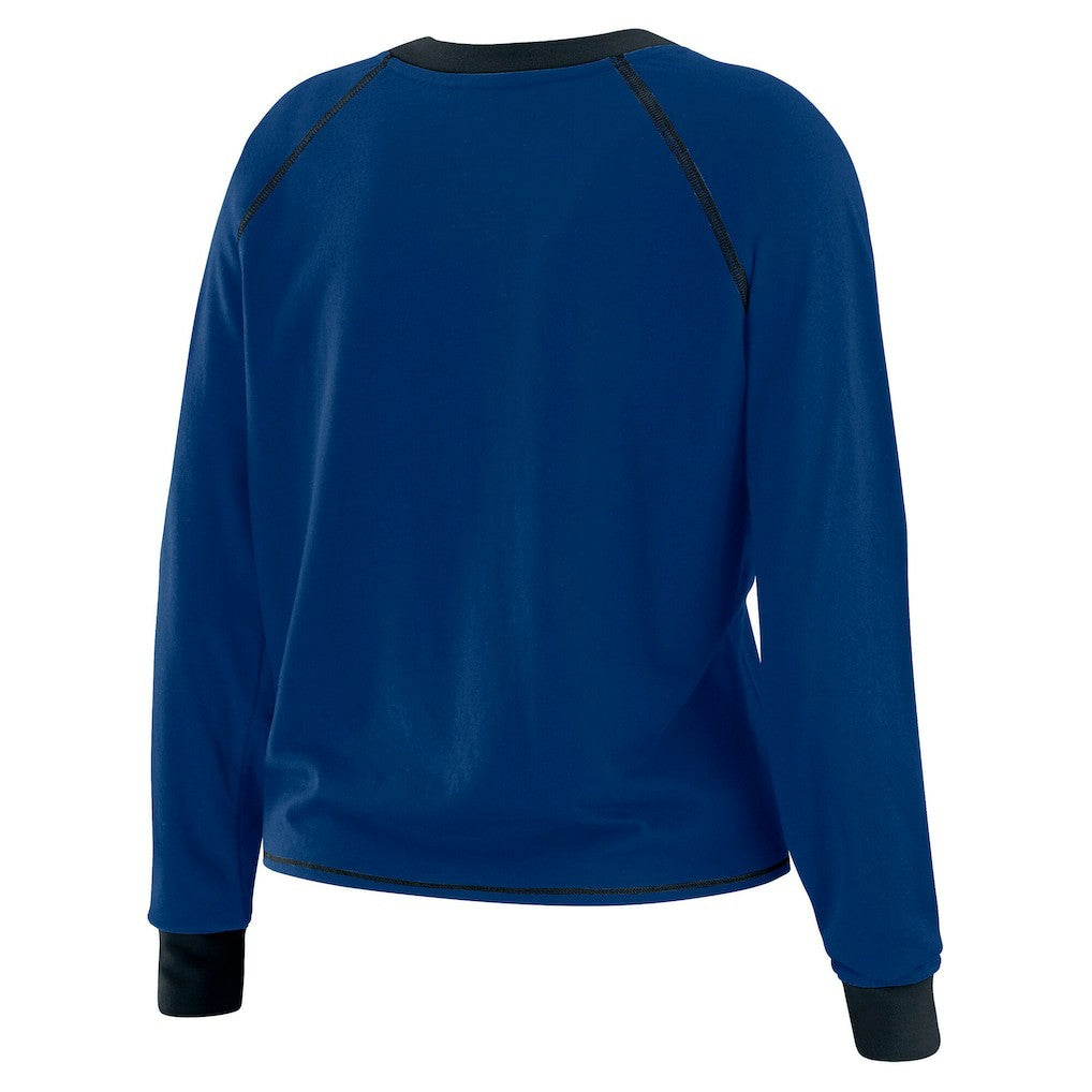 Indianapolis Colts WEAR by Erin Andrews Women's Plus Size Tie-Front Long Sleeve Top - Royal/Black on sale