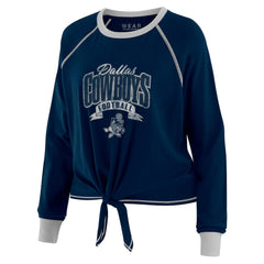 Dallas Cowboys WEAR by Erin Andrews Women's Plus Size Tie-Front Long Sleeve Top - Navy/Silver for sale
