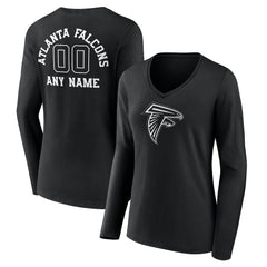Atlanta Falcons Women's Personalized Name & Number Monochrome Long Sleeve V-Neck T-Shirt - Black on sale