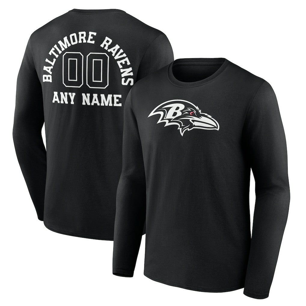 Baltimore Ravens Personalized Name & Number Monochrome Long Sleeve T-Shirt - Black for sale