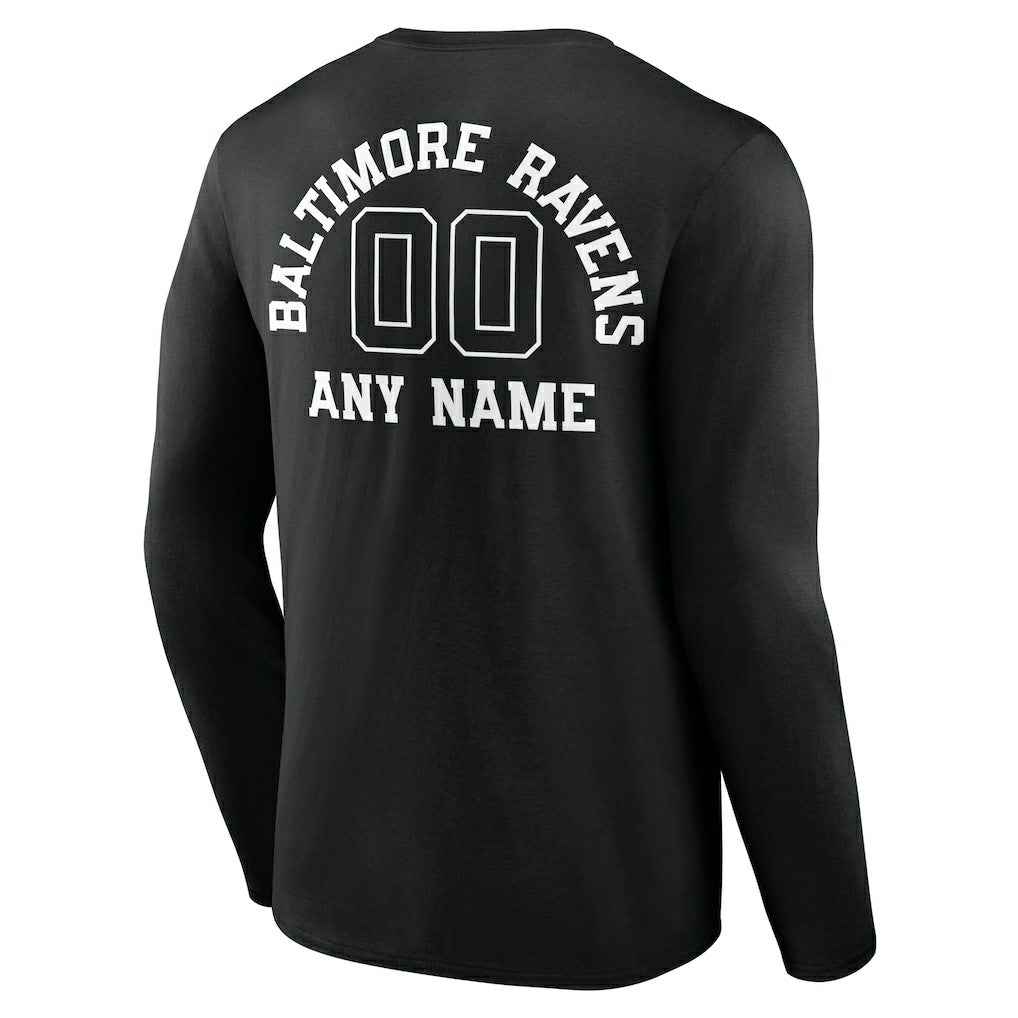 Baltimore Ravens Personalized Name & Number Monochrome Long Sleeve T-Shirt - Black for sale
