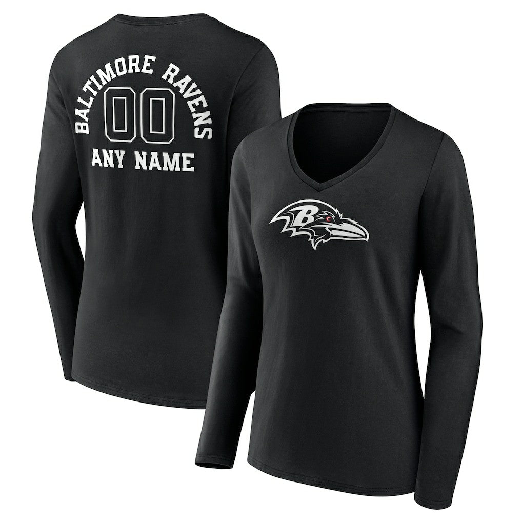 Baltimore Ravens Women's Personalized Name & Number Monochrome Long Sleeve V-Neck T-Shirt - Black online