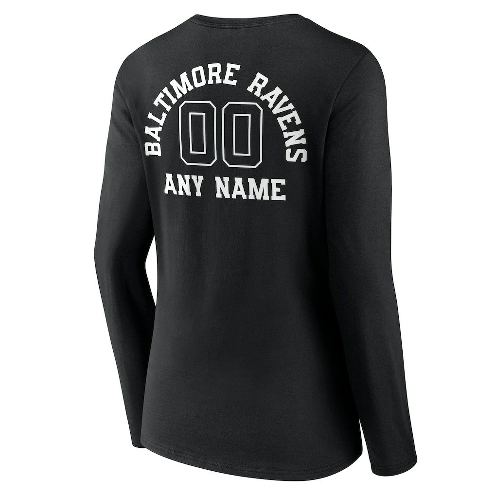 Baltimore Ravens Women's Personalized Name & Number Monochrome Long Sleeve V-Neck T-Shirt - Black online
