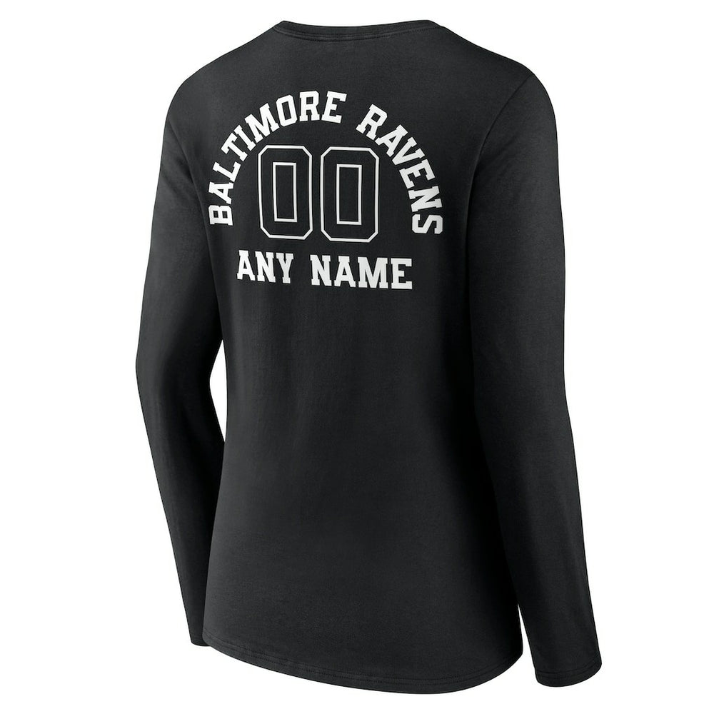 Baltimore Ravens Women's Personalized Name & Number Monochrome Long Sleeve V-Neck T-Shirt - Black online