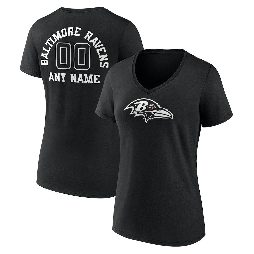 Baltimore Ravens Women's Personalized Name & Number Monochrome V-Neck T-Shirt - Black sale