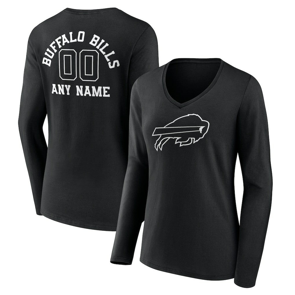 Buffalo Bills Women's Personalized Name & Number Monochrome Long Sleeve V-Neck T-Shirt - Black discount