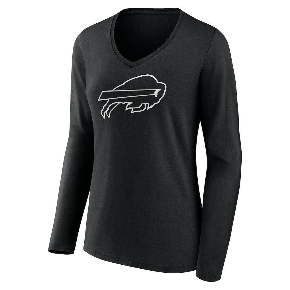 Buffalo Bills Women's Personalized Name & Number Monochrome Long Sleeve V-Neck T-Shirt - Black discount