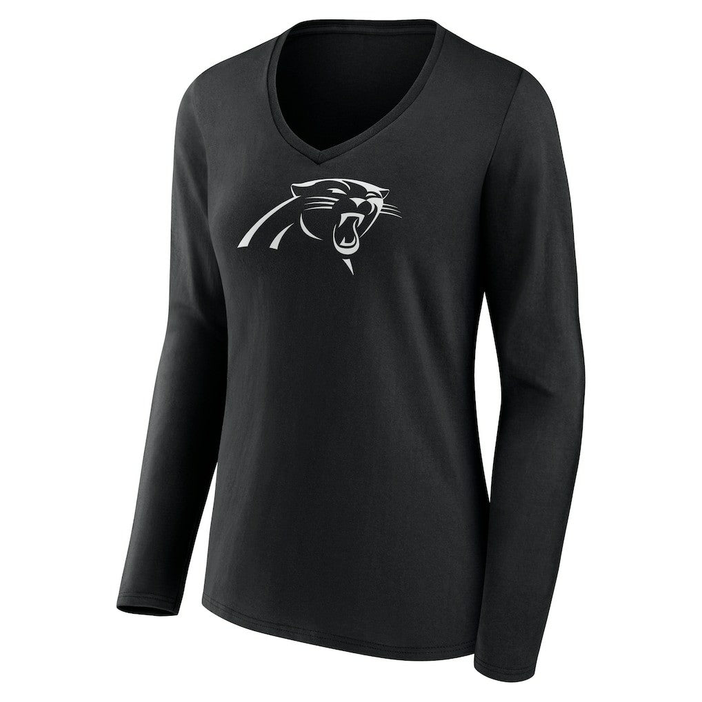 Carolina Panthers Women's Personalized Name & Number Monochrome Long Sleeve V-Neck T-Shirt - Black discount