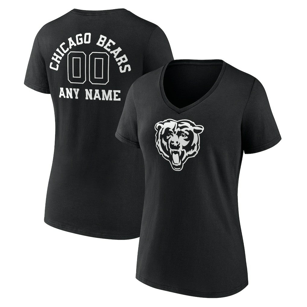 Chicago Bears Women's Personalized Name & Number Monochrome V-Neck T-Shirt - Black on sale