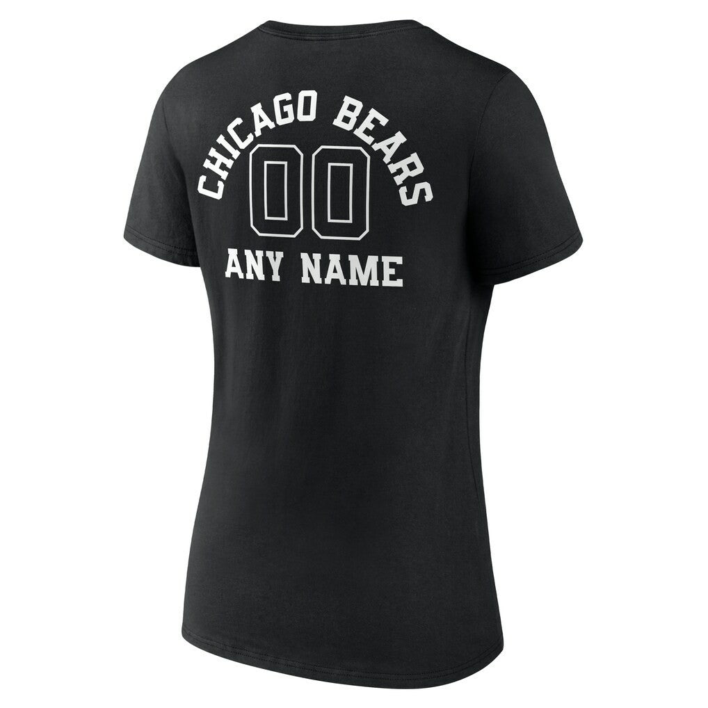 Chicago Bears Women's Personalized Name & Number Monochrome V-Neck T-Shirt - Black on sale