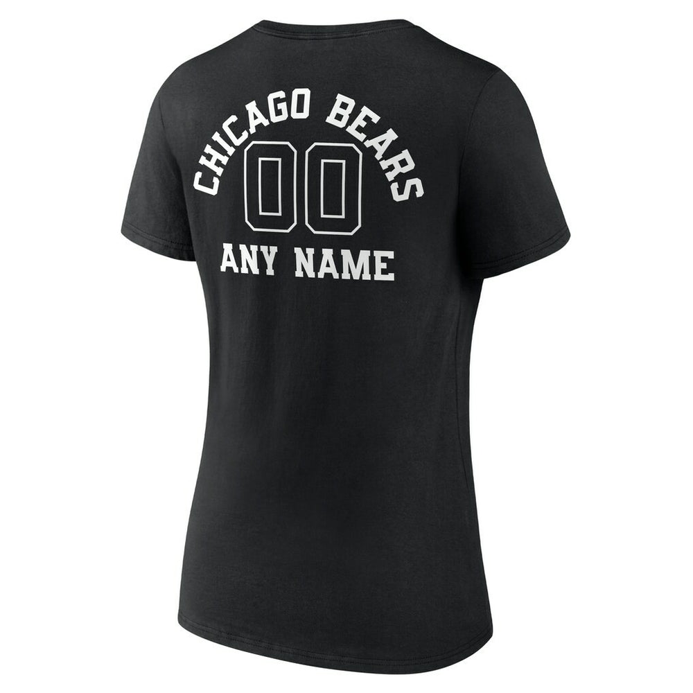 Chicago Bears Women's Personalized Name & Number Monochrome V-Neck T-Shirt - Black on sale
