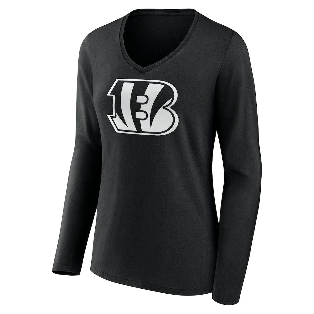 Cincinnati Bengals Women's Personalized Name & Number Monochrome Long Sleeve V-Neck T-Shirt - Black discount