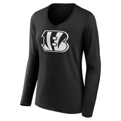 Cincinnati Bengals Women's Personalized Name & Number Monochrome Long Sleeve V-Neck T-Shirt - Black discount