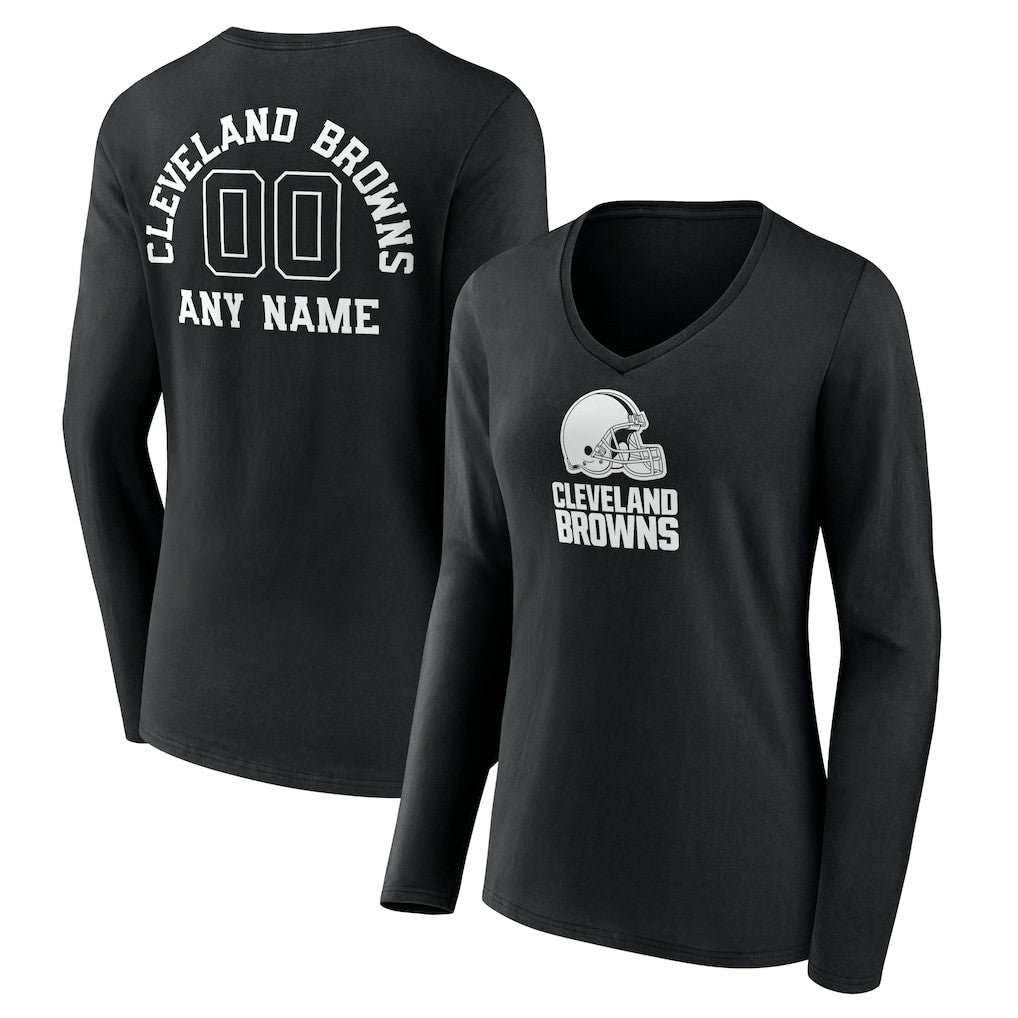 Cleveland Browns Women's Personalized Name & Number Monochrome Long Sleeve V-Neck T-Shirt - Black sale